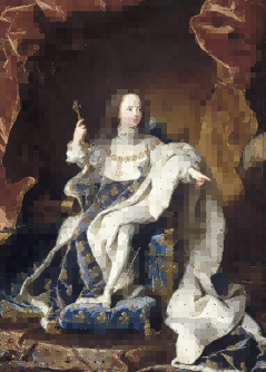 路易十五肖像，5 岁（1710-1774 年），穿着全套皇家服装坐在王座上