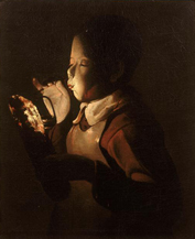 乔治·德·拉图尔(Georges de La Tour,1593-1652) 带有灯的鼓风机 布面油画。高:61厘米;长:51 厘米 第戎美术博物馆
