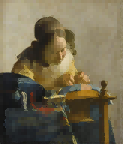 约翰内斯·维米尔(Johannes Vermeer,1632-1675)《花边女工》布面油画。高:24厘米;长:21 厘米 巴黎,卢浮宫博物馆